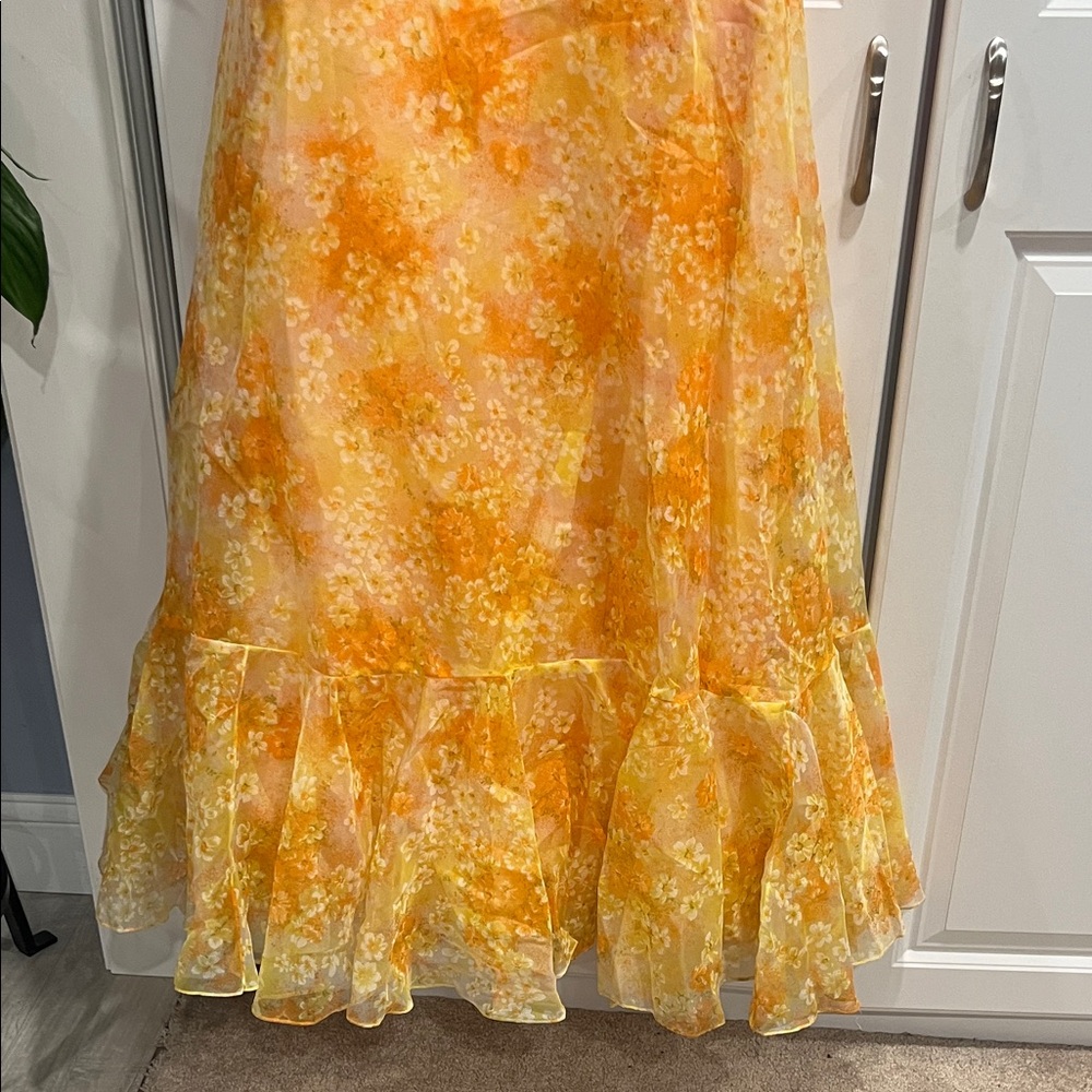 Vintage 70’s Floral Yellow Chiffon Maxi Dress - Picture 12 of 13